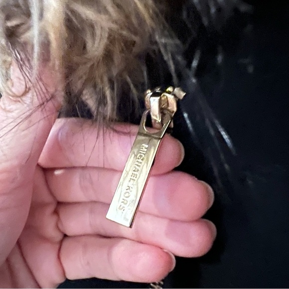 Michael Kors Black Wool Parka Fur Hood Coat Gold Hardware Size 14 Mid Length - Picture 3 of 14